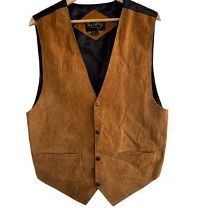Scully Leather Suede Western Vest Brown Cowboy Snap Front Men’s Large